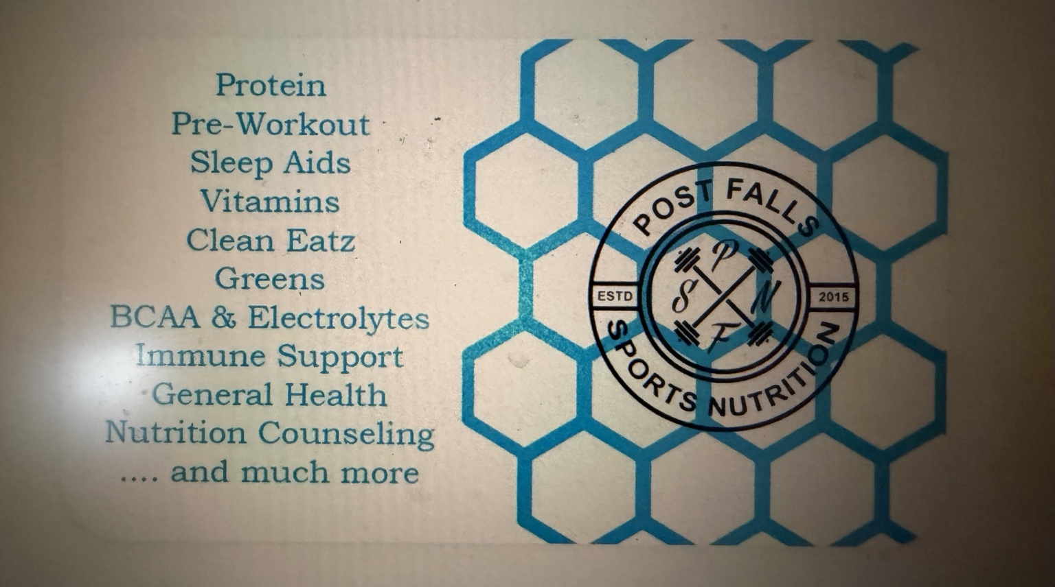 Business card design for Post Falls Sports Nutrition